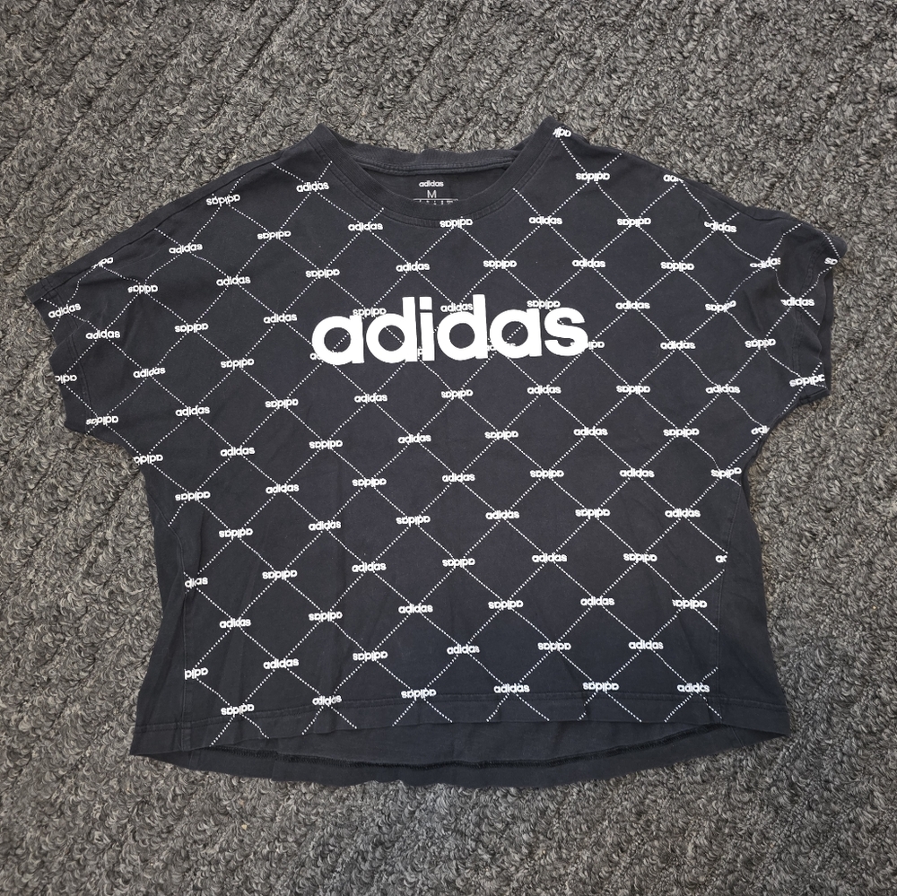Adidas Core Fav Black Crop with White Linear Logo Pattern Medium